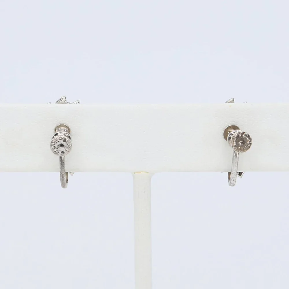 Vintage Sterling‎ Bead Set Marcasite Flower Screw Back Figural Earrings 1940s